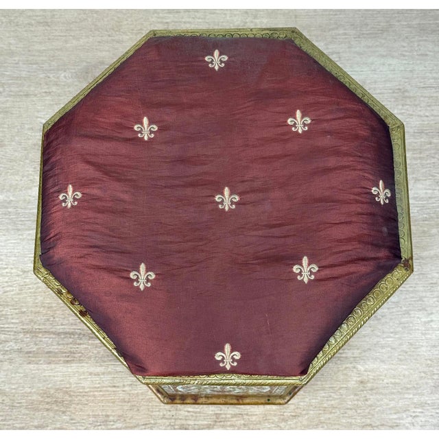 Vintage Middle Eastern Meenakari Hammered Tin Footstool Ottoman For Sale - Image 4 of 11