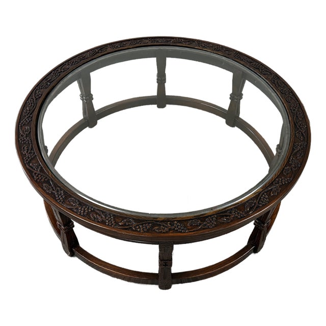 Coffee Table Viking Oak Style Carved Wood For Sale