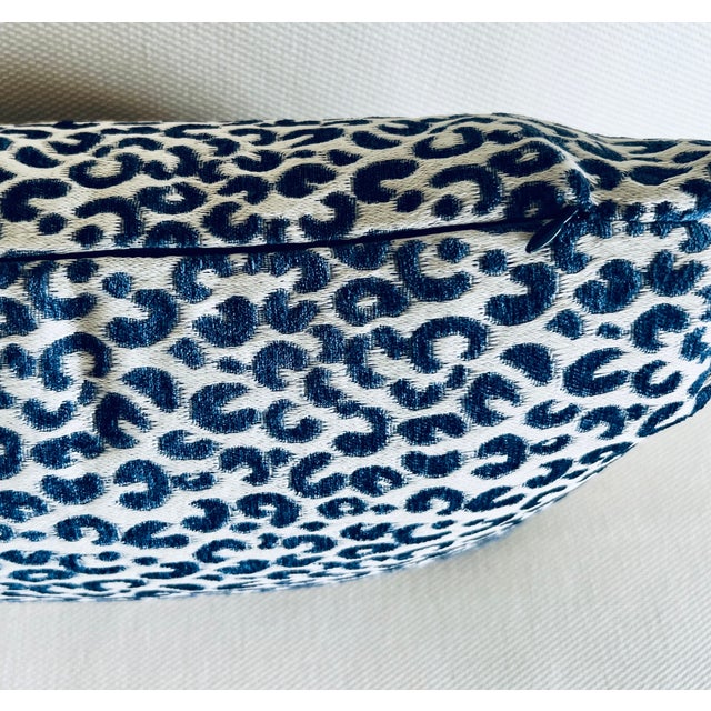 Navy Blue Single Lumbar Oblong Pillow/Cushion With Blue/White Modern Animal Print For Sale - Image 8 of 8