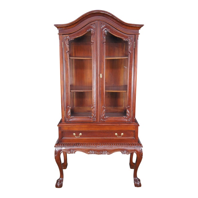 Mahogany Chippendale Ball & Claw Curio Display Bookcase China Cabinet For Sale