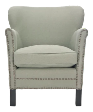 Armchair & Bass nailheads in Sea Mist & Black