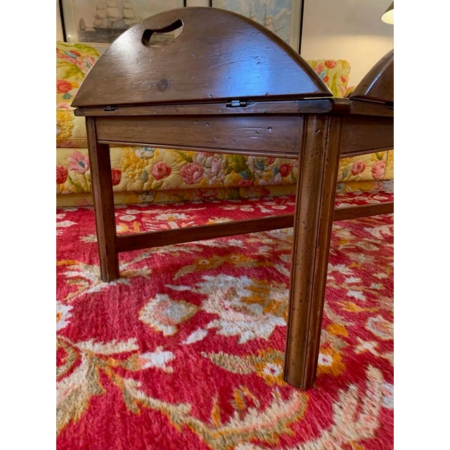 Late 20th Century Georgian Yew Wood Butler’s Drop Leaf Tray Table For Sale - Image 9 of 9