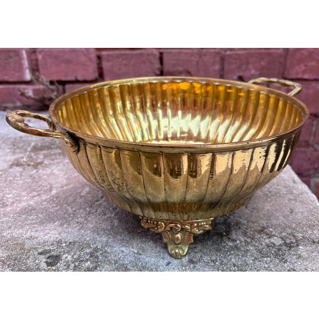 Late 20th Century Vintage Solid Brass Centerpiece or Planter Bowl With Handles and Feet For Sale - Image 5 of 8