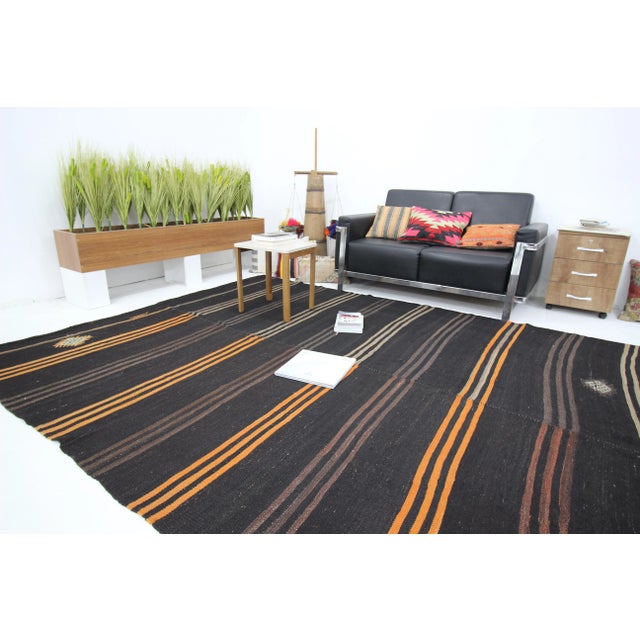 1960s Vintage Striped Goat Hair Kilim Rug- 7′10″ × 13′1″ For Sale In Los Angeles - Image 6 of 7