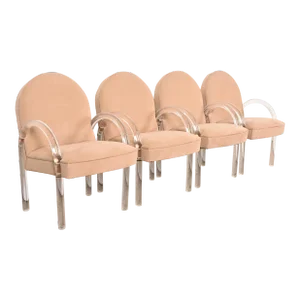 Leon Rosen for Pace Collection Modern Art Deco Lucite Waterfall Armchairs, Set of Four