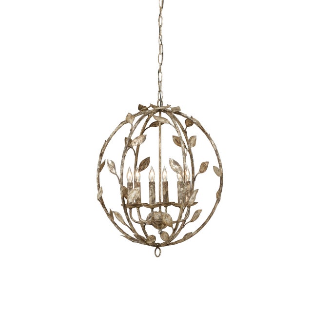 This is a Chelsea House Inc botanical leaf chandelier. The piece is made of iron and old silver and appears heavily...