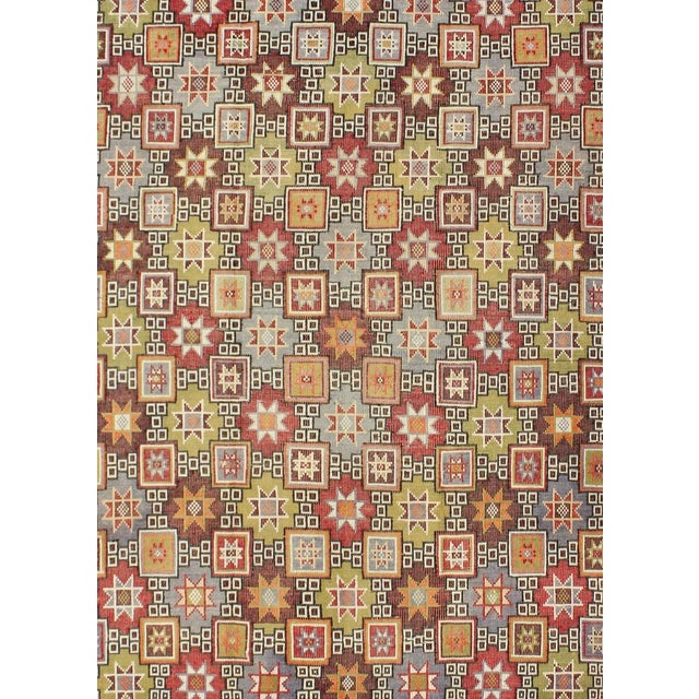 Mid 20th Century Colorful Vintage Kilim Embroidered Jajeem With Star Design in Green, Blue & Red For Sale - Image 4 of 12