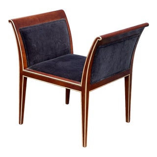 Late 20th-C. Art Deco Style Italian Mahogany and Velvet Bench For Sale