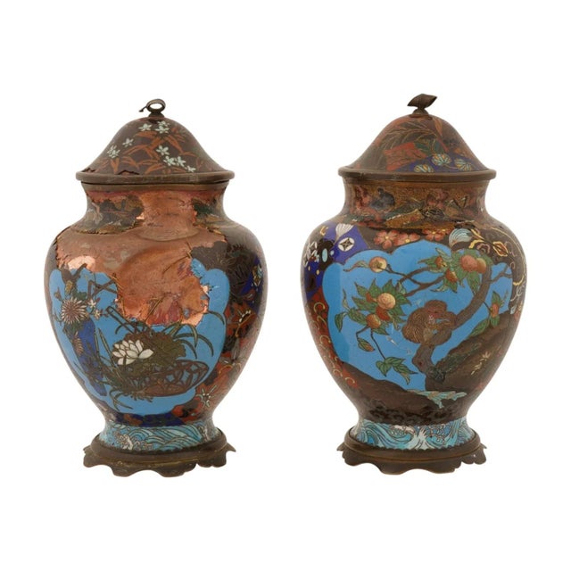 Antique Japanese Meiji Cloisonne Enamel Covered Jars For Sale - Image 10 of 11