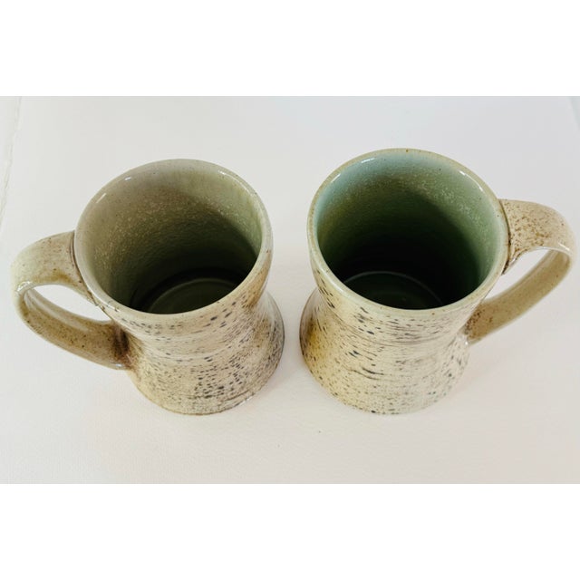 Contemporary 1990s Art Studio Pottery Brown Speckled Handled Mugs, a Pair For Sale - Image 3 of 7