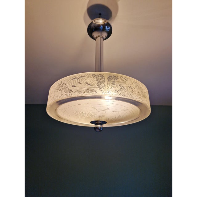 Art Deco Chandelier in Frosted Glass from Deveau, 1920s For Sale - Image 13 of 18