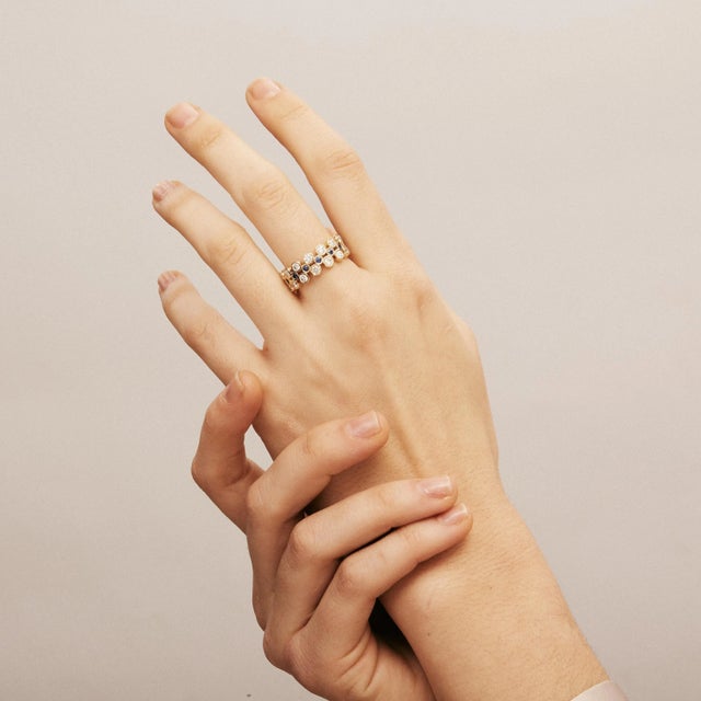 Contemporary Syna Yellow Gold Ring with Sapphires and Diamonds For Sale - Image 3 of 4