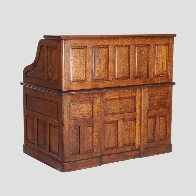 Antique Derby Oak Raised Panel S-Roll Top Desk With Carved Pulls C1920 For Sale - Image 11 of 13