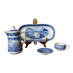 1920s Set of Baltimore Ohio Railroad Centennia Restaurant Ware Train Tea Set, Celery Dish, Tea Pot, Demitasse, Butter Pat