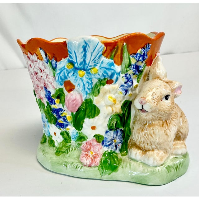1980s Vintage Boho Chic Hollywood Regency Ceramic Bunny & Flora Planter. For Sale - Image 6 of 11