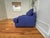 Modern Custom Modern Upholstered Loveseat in Italian Blue Felted Wool With Luggage Stitching For Sale - Image 3 of 5