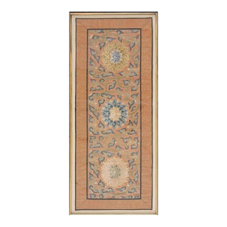 1890s Peach Floral Medallions Antique Chinese Carpet Silk Embroidery 1'6'' X 4' Rug For Sale