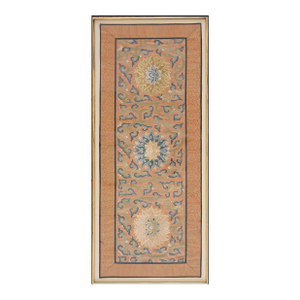 1890s Peach Floral Medallions Antique Chinese Carpet Silk Embroidery 1'6'' X 4' Rug