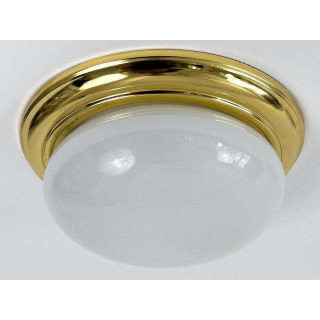 Gold Vintage Brass and Opaline Glass Flush Mount, Germany, 1970 For Sale - Image 8 of 18