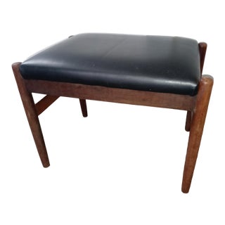 1970s Vintage Vinyl and Walnut Ottoman For Sale
