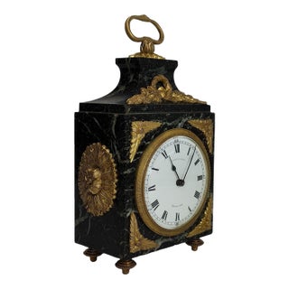 Louis XVI Style French Bracket Clock Circa 1900 in Cubic Marble and Bronze Decorative Elements For Sale