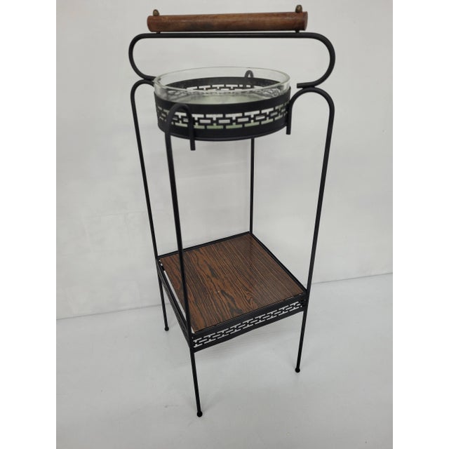 Mid Century Standing Ashtray Smoking Stand Plant Shelf Glass Metal For Sale - Image 11 of 11
