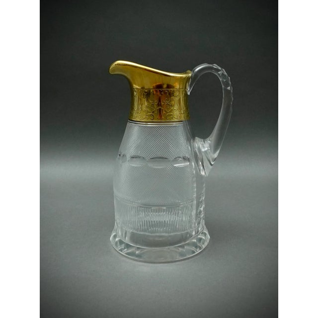 Moser Signed Czech Splendid Gold Trim Cut Crystal Water Pitcher Jug 64 Oz. Measures approximately 6 1/4" long, 5 1/8"...
