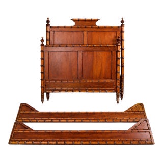 Late 19th-C. French Aesthetic Movement Faux Bamboo Carved Pine Bed - F/Q For Sale