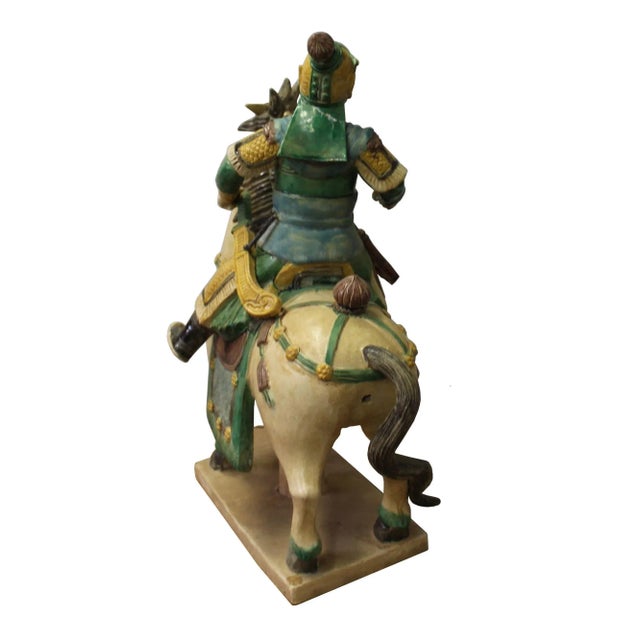 1990s Chinese Vintage Handmade Ceramic Warrior On Horse Figure For Sale - Image 5 of 6