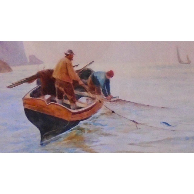 English 1930s "Toilers of the Sea", Original Watercolor Painting, Framed For Sale - Image 3 of 5