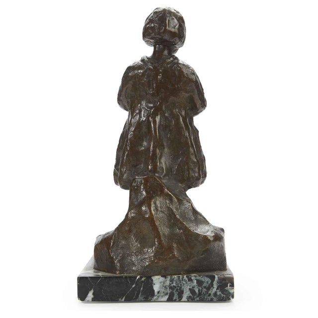Renzo Zacchetti, Little Girl with Doll. Antique bronze sculpture from the Fascist era, circa 1938, depicting a little girl...