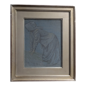 Late 19th Century Paul-Émile Colin Etude De Lavandeuse Drawing Oil Pastel Woman Figure French, Framed