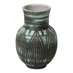 Mid-Century Modernist Linear Grooved Teal/Smoked Umber Vase by Design Techniques
