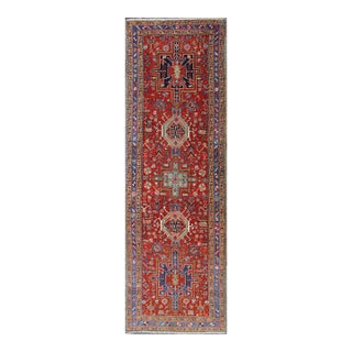Antique Heriz Serapi Runner With Colorful Highly Stylized Geometric Design For Sale