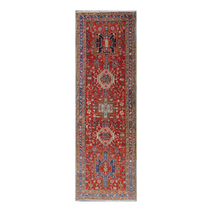 Antique Heriz Serapi Runner With Colorful Highly Stylized Geometric Design