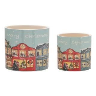 Merry Christmas Village Planter (Set of 2) For Sale