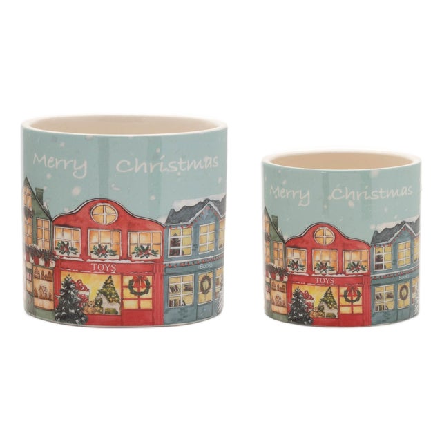 Merry Christmas Village Planter (Set of 2) For Sale