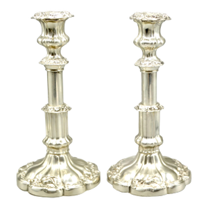 Mid Century Plate Silver Candlesticks Adjustable Height 10 Inches, a Pair