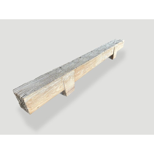 Andrianna Shamaris Bleached Teak Wood Log Bench For Sale - Image 16 of 18