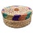 Late 20th Century Vintage Multicolored Round Woven Basket With Wooden Handle For Sale