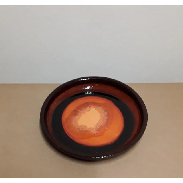 Vintage Finnish Brown Ceramic with Orange Glaze Wall Plate from Stromit, 1970s For Sale - Image 4 of 7
