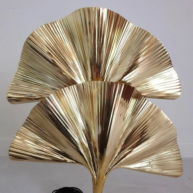 Metal Pair of Ginkgo Brass Table Lamps, Mid Century Modern Italy For Sale - Image 7 of 12
