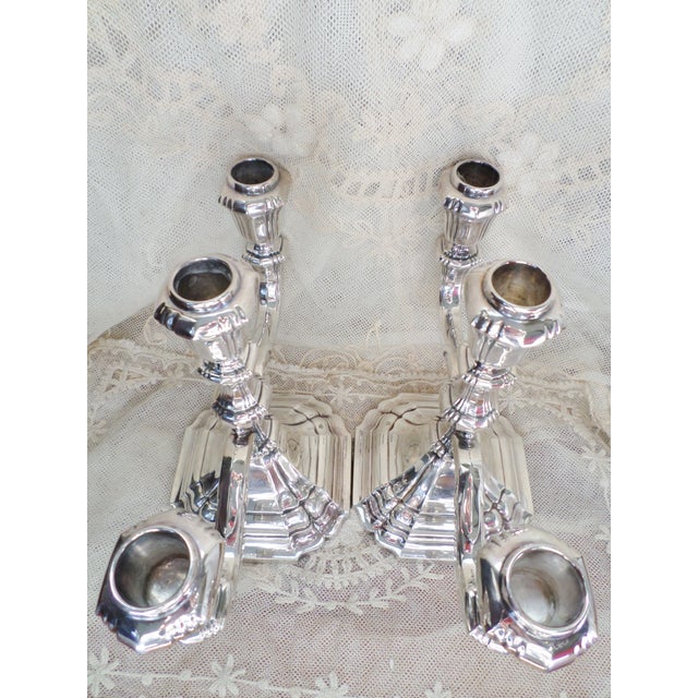 Metal Antique Jakob Grimminger Sterling Silver Art Deco Three-Tiered Candelabras - A Pair For Sale - Image 7 of 11