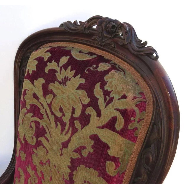 Late 19th Century Grand Carved Mahogany Armchair c 1890 "Santa's Chair" Original Cut Velvet Chair For Sale - Image 5 of 10