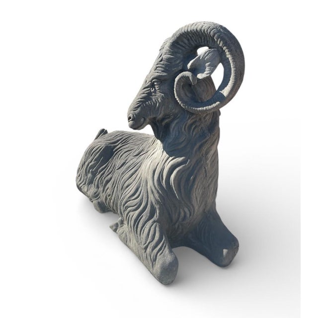 English Cast Stone Recumbent Ram Garden Sculpture For Sale - Image 3 of 6