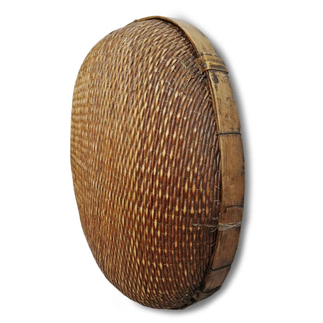 Boho Chic Jumbo Vintage Asian Bamboo Grain Basket For Sale - Image 3 of 11