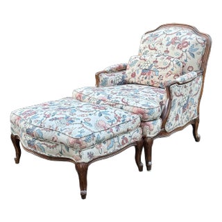 Vintage Louis XV Bergere Chair With Ottoman For Sale