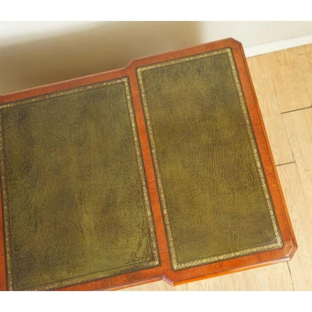 Green Twin Pedestal Desk with Green Leather Top by E. G. Hudson For Sale - Image 8 of 13
