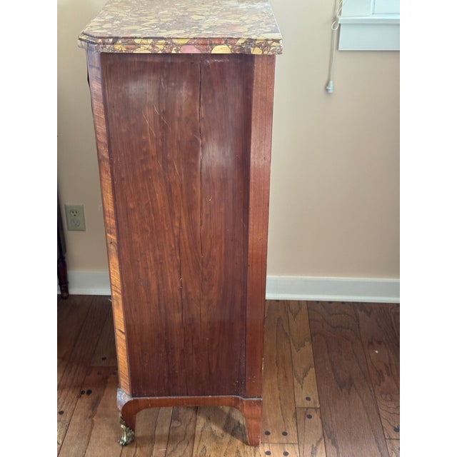 Late 19th-Century French Louis XVI-Style Mahogany Semainier Chest — Breccia Marble Top, Tall Narrow Storage For Sale - Image 4 of 14