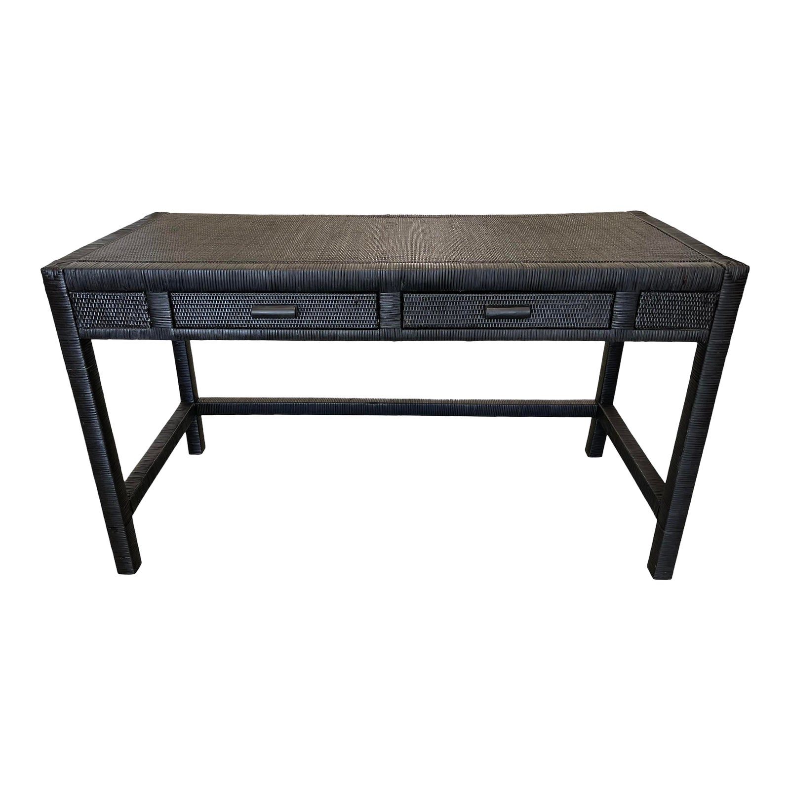 Vintage Rattan Black Desk With Drawers Chairish